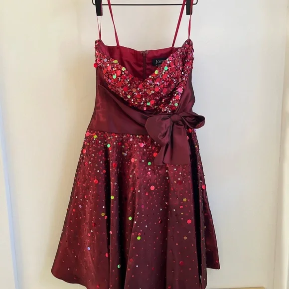 Vintage Jovani Strapless Midi Sequin Dress - Burgundy - Picture 2 of 7